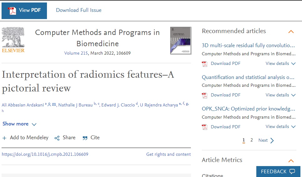 Interpretation of radiomics features: a pictorial review‏ - QAMEBI